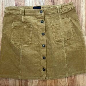 Lumiere Women’s Thin Corduroy Skirt Size M Mustard Yellow Button Up